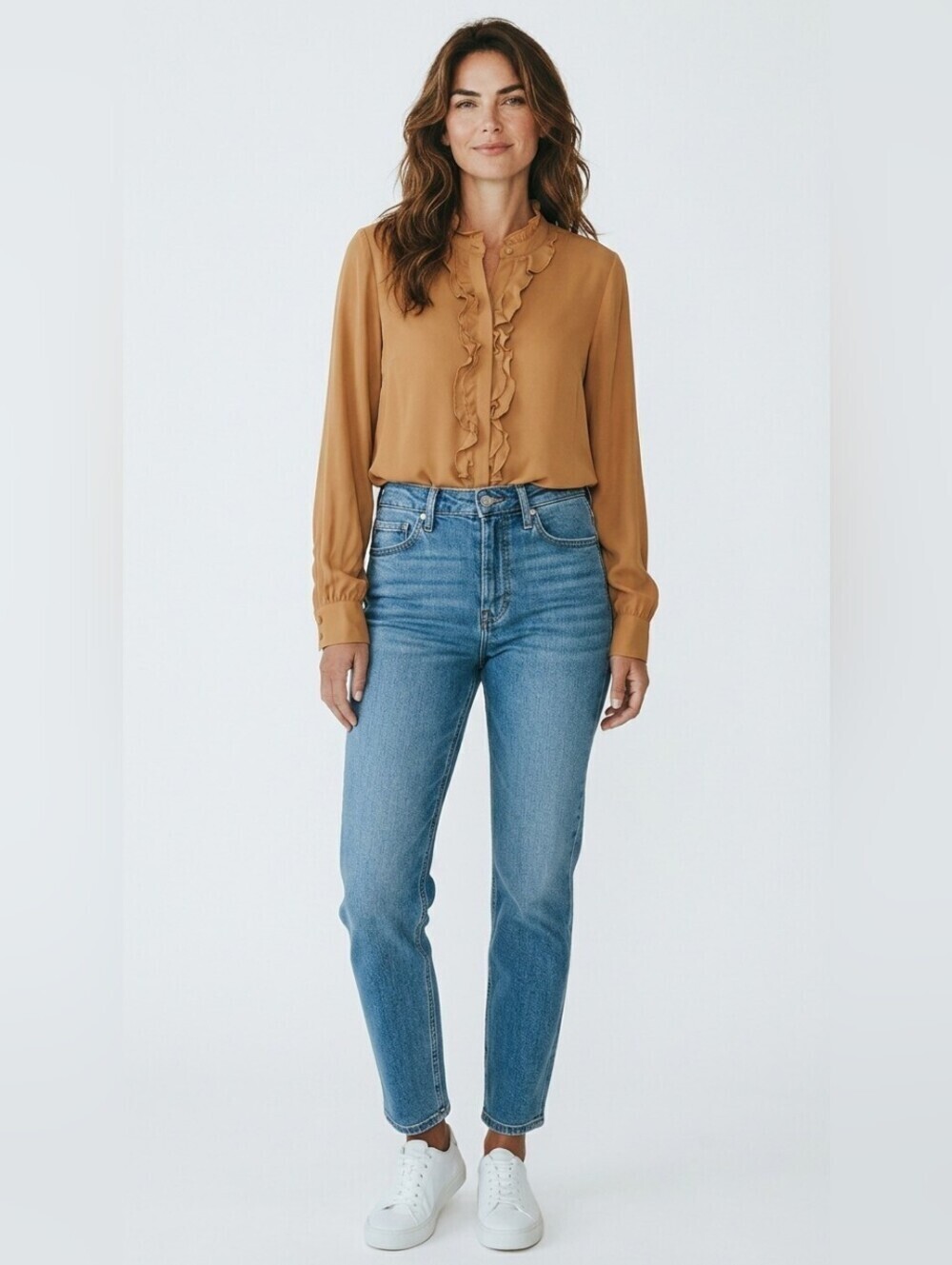 Bar III Women's Camel Ruffle Blouse